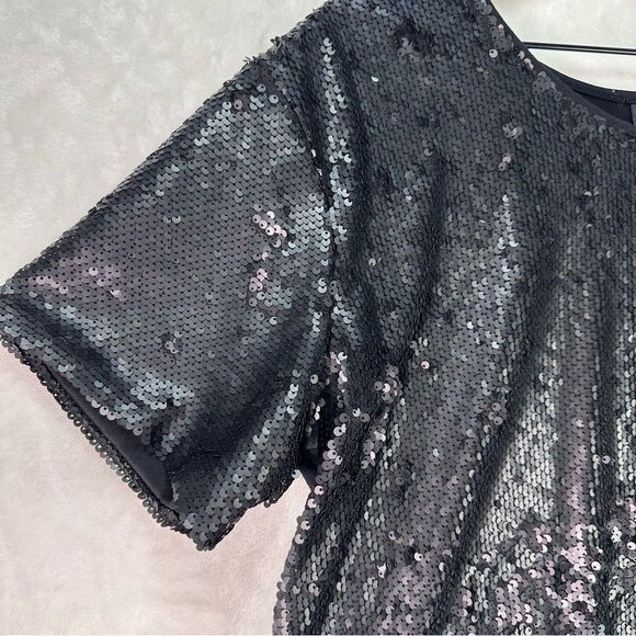 WORTHINGTON Black & Silver Sparkle Sequin Short Sleeve Festive Disco Blouse Sz L - Picture 7 of 16